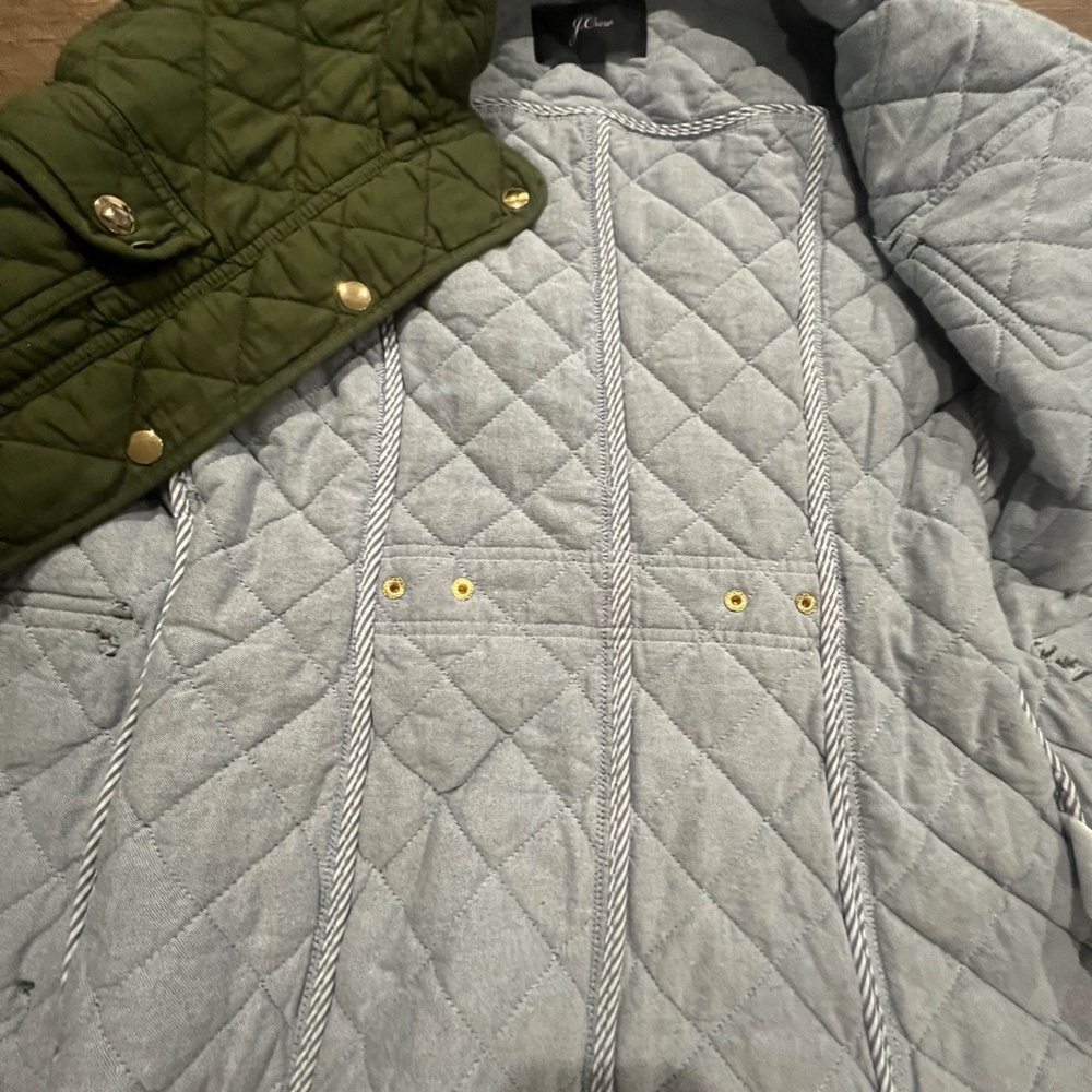 J. Crew Quilted Downtown Field Green Cotton Zip Gold Snap Jacket XS - Picture 7 of 13